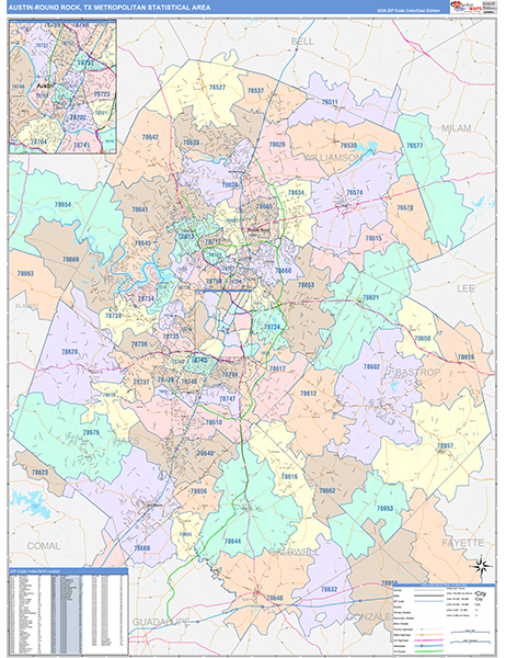 Austin-Round Rock Metro Area Digital Map Color Cast Style